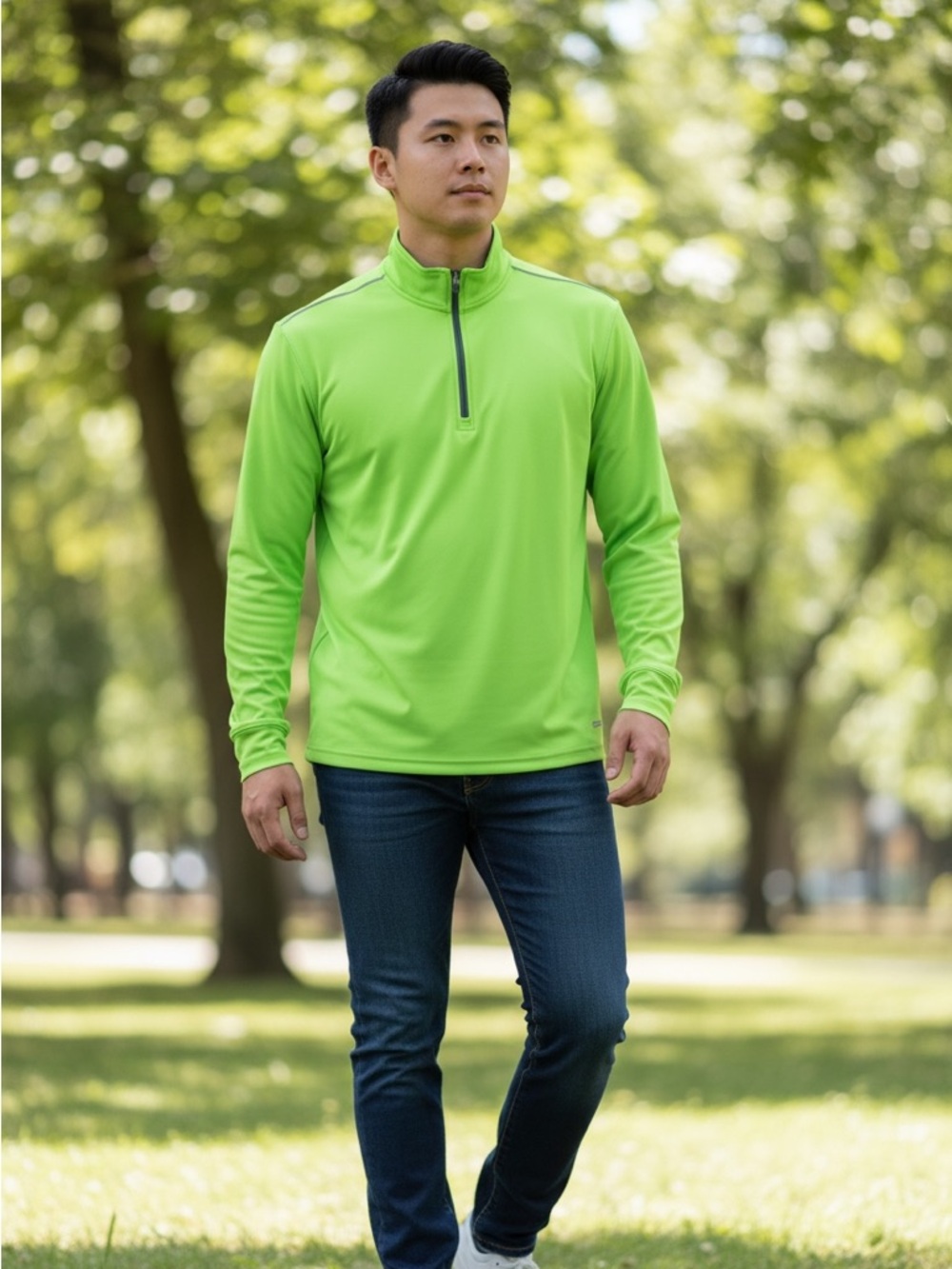 Champion DUODRYD Men's Green 1/4 Zip Pullover Long Sleeve Top Size L